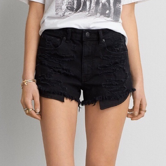 black ripped shorts american eagle